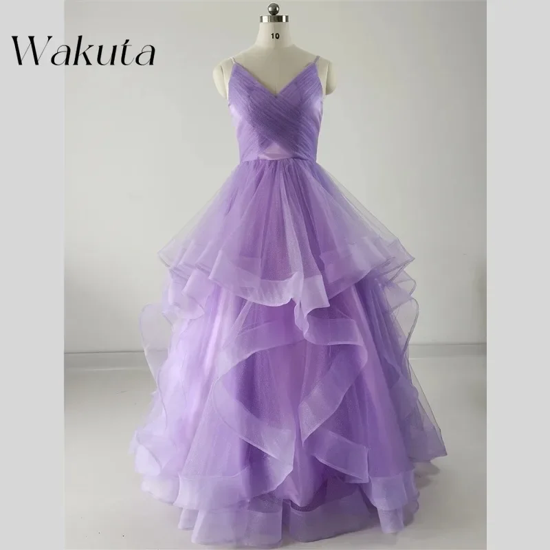 

Wakuta Elegant V Strapless Pleated Evening Dresses Sexy Backless Waistline Trailing Lace Prom Vestidos Elegante Mujer ชุดงานพรอม