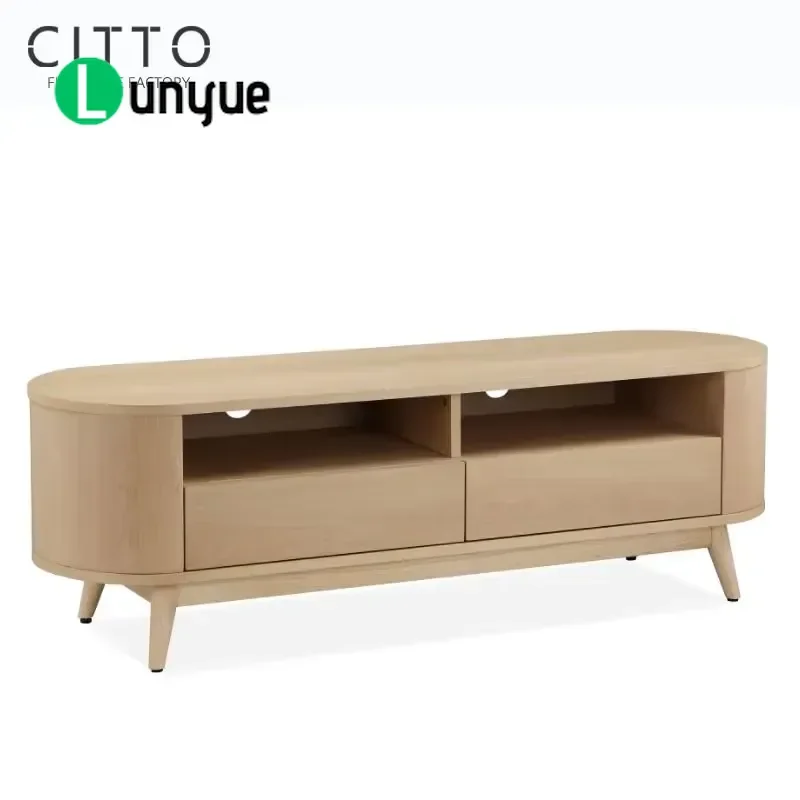 Modern Natural Oak Veneer TV Stand for Living Room Furniture with Storage Support Cabinet Minimalist Home Decor
