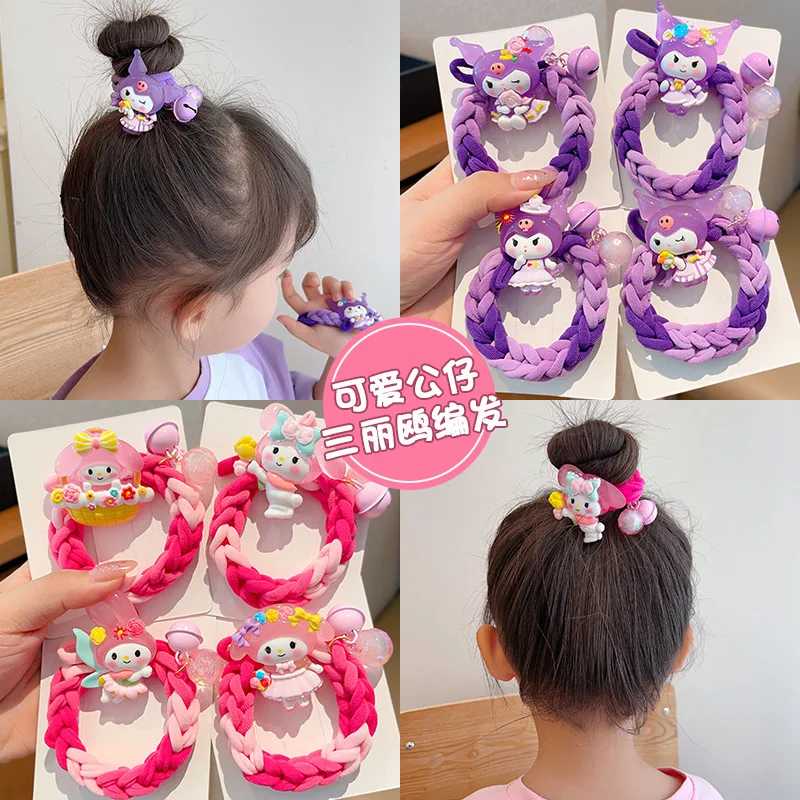 2024 New Sanrio 5pcs Kuromi Melody Braided Headband Cute Girl Rubber Band Girl Cute Cartoon Headwear Birthday Gift