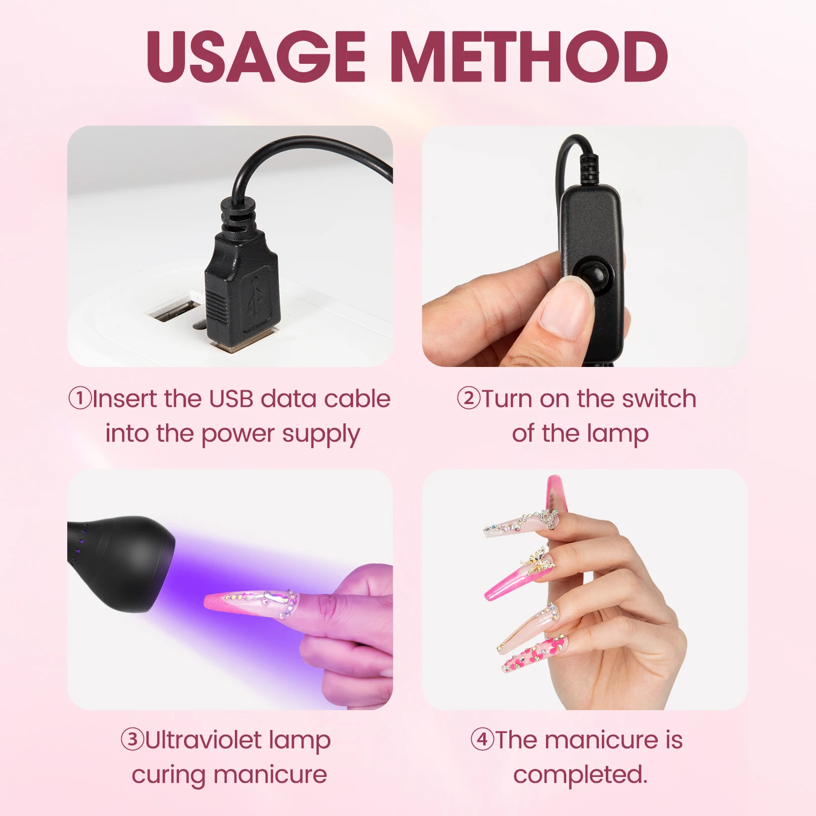 مصباح معالجة للأظافر من جل الأشعة فوق البنفسجية بقدرة 5 وات، ضوء LED للأشعة فوق البنفسجية مع مشبك ومجفف أظافر أنبوبي مرن لطلاء الجل #5