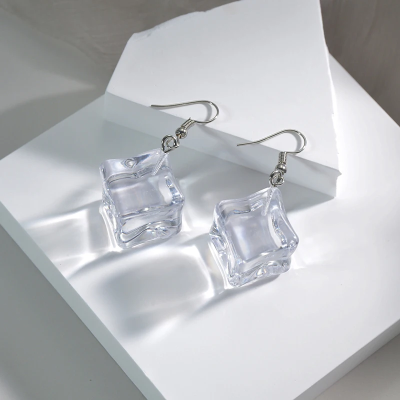 New Geometric Transparent Acrylic Fun Ice Cube Big Earrings Fashion Exaggerated Irregular Women's Jewelry