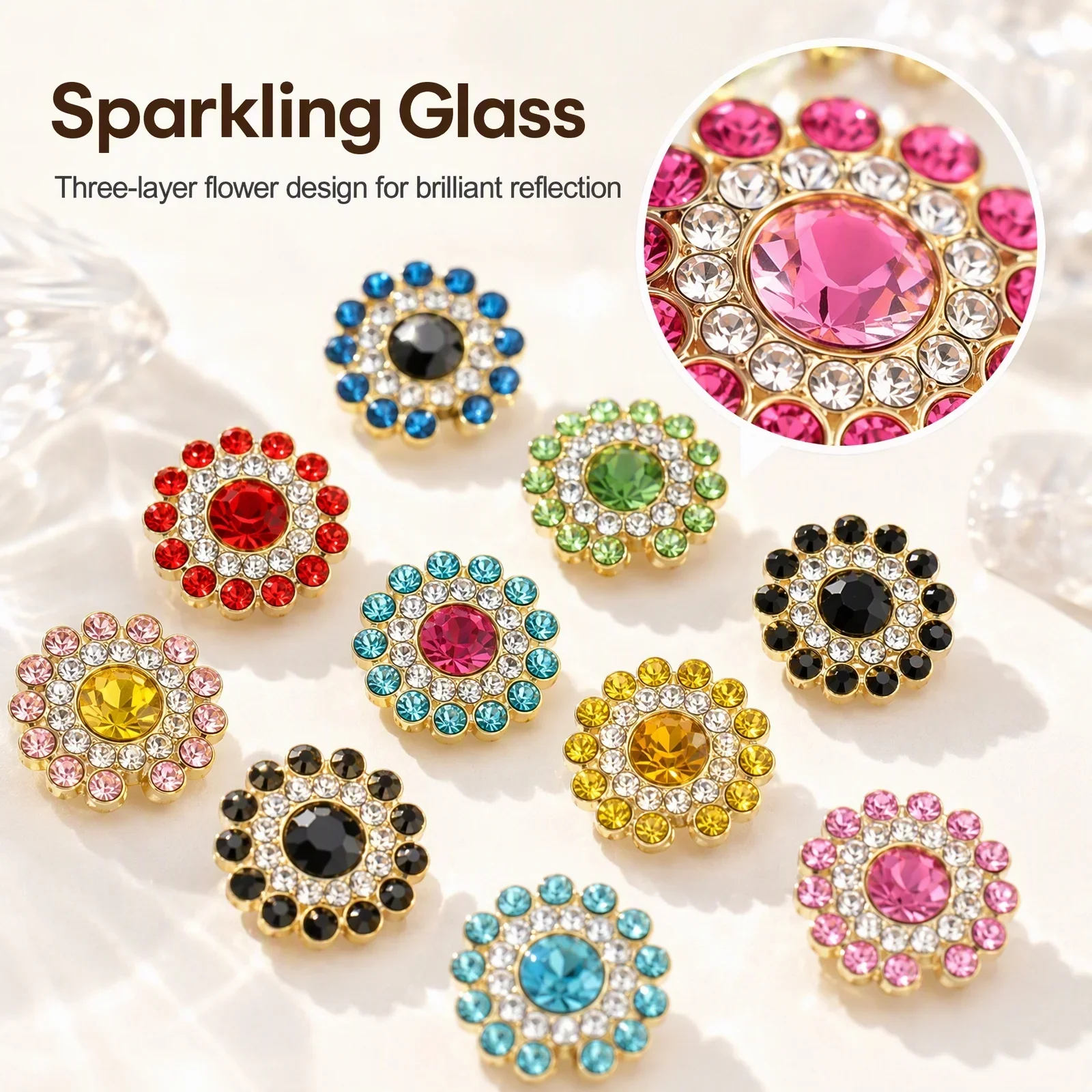 500/1000pcs 14mm Round Flatback Crystal Rhinestone Beads Golden Base Sew On Buttons for Clothes Fabric Craft Embellishment