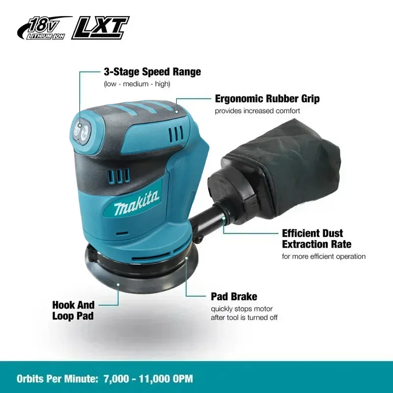 makita-dbo180z-18v-brushless-cordless-rechargeable-disc-random-orbital-sander-woodworking-sanding-putty-polishing-bare-tool