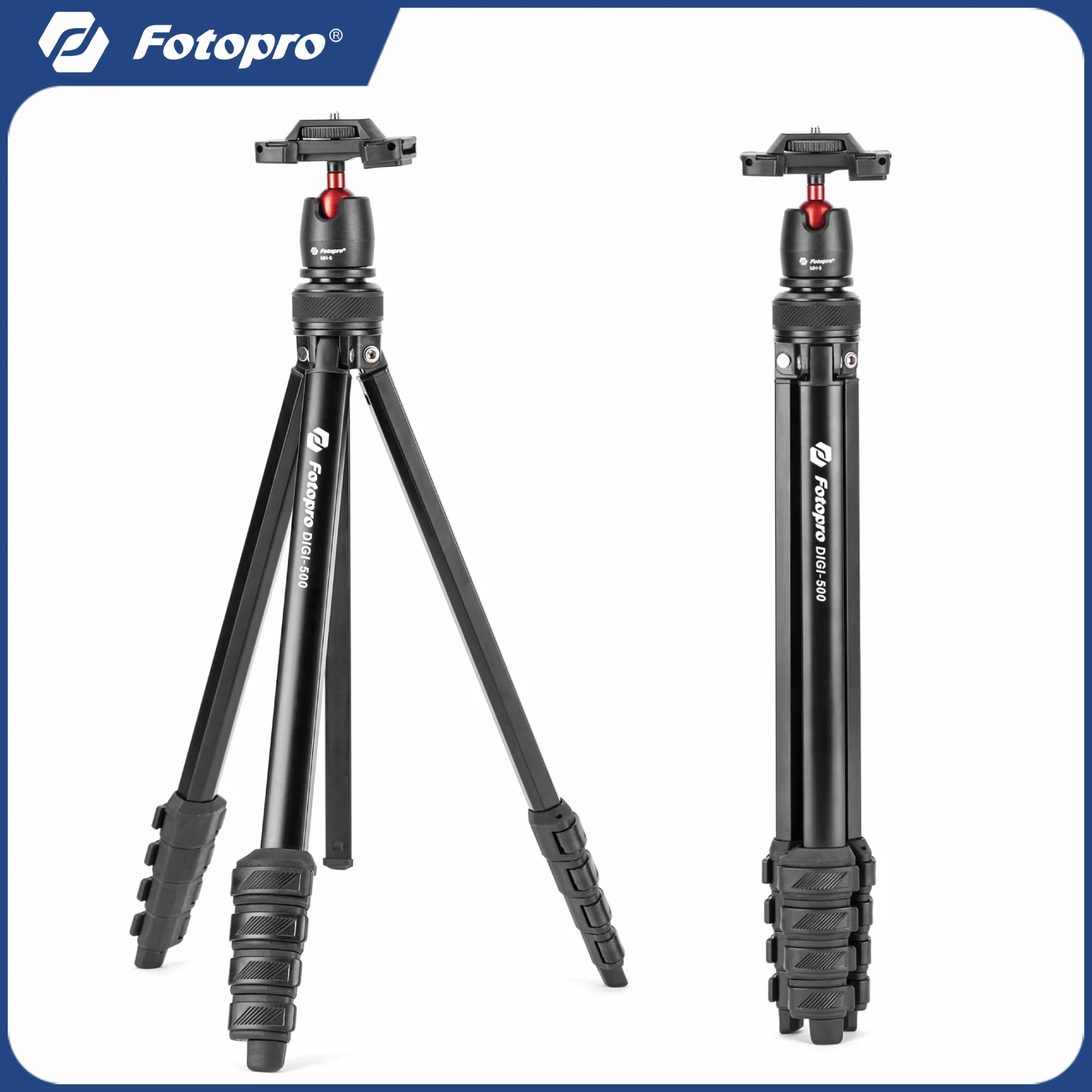 Fotopro DIGI-500 Portable Tripod 162cm Lightweight Camera Phone Stand with Floding Phone Clip