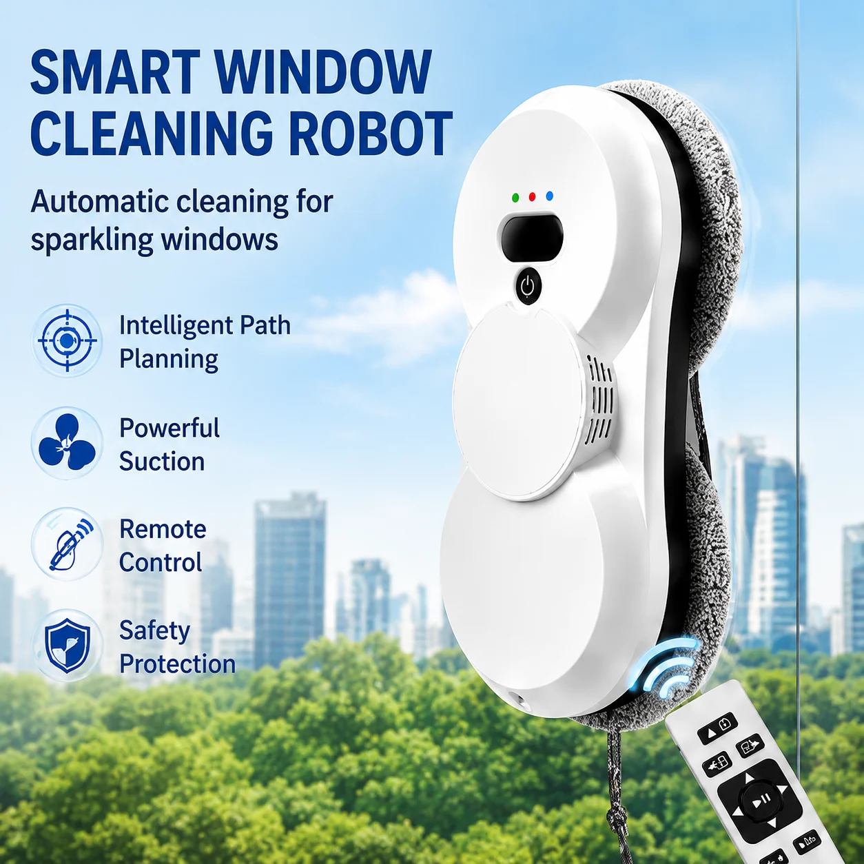 2800Pa Strong‑Suction Smart Window Cleaning Robot, Remote‑Controlled Automatic Electric Glass Cleaner