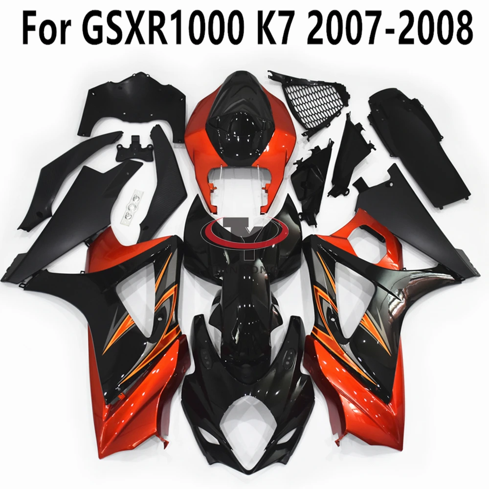 For GSXR1000 K7 2007-2008 Fit GSX R 1000 Bodywork Cowling Bright orange black print Injection Motorcycle Full Fairing Kit