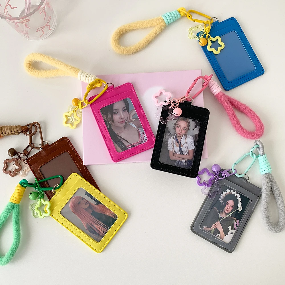 Fashion Korean Y2K Solid Color 3-In Hanging Rope Card Holder Cute Girl Idol Storage Card Bag Student Backpack Pendant Keychain