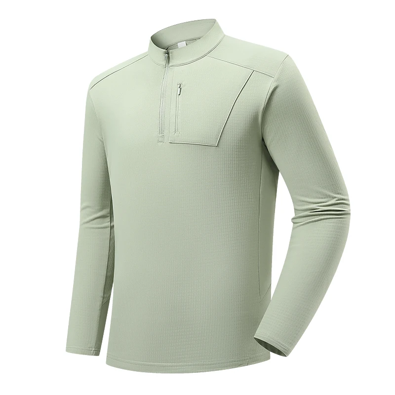 

New Autumn And Winter Standing Collar Long Sleeved T-Shirt Men'S Mountaineering Outdoor Sports Thin Velvet Base Shirt Casual