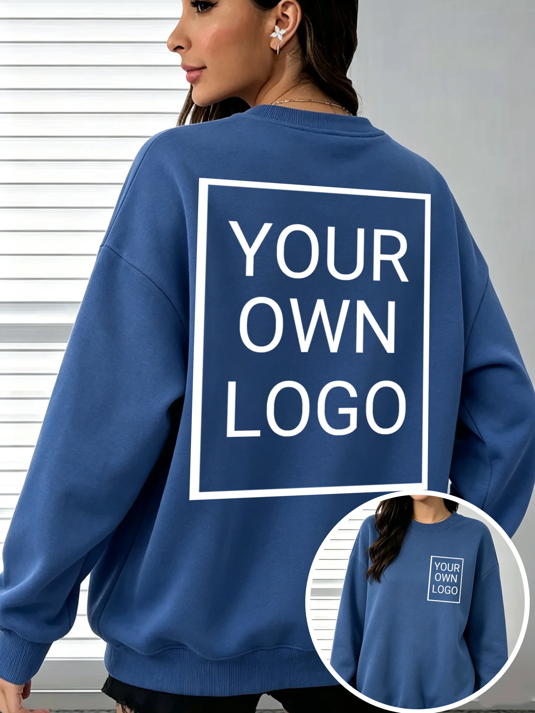 DIY Personalized Customize Double Sided Logo Sweatshirt Women Fashion O-Neck Clothes Fleece Autumn Pullover Loose Sportswear