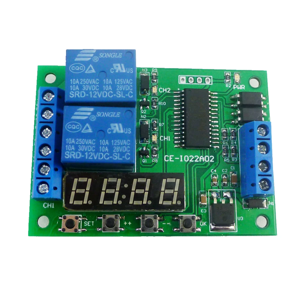 CE-IO22A02 DC 12V 2CH Multi-function Delay Relay Timer Time Switch for PLC LED Motor