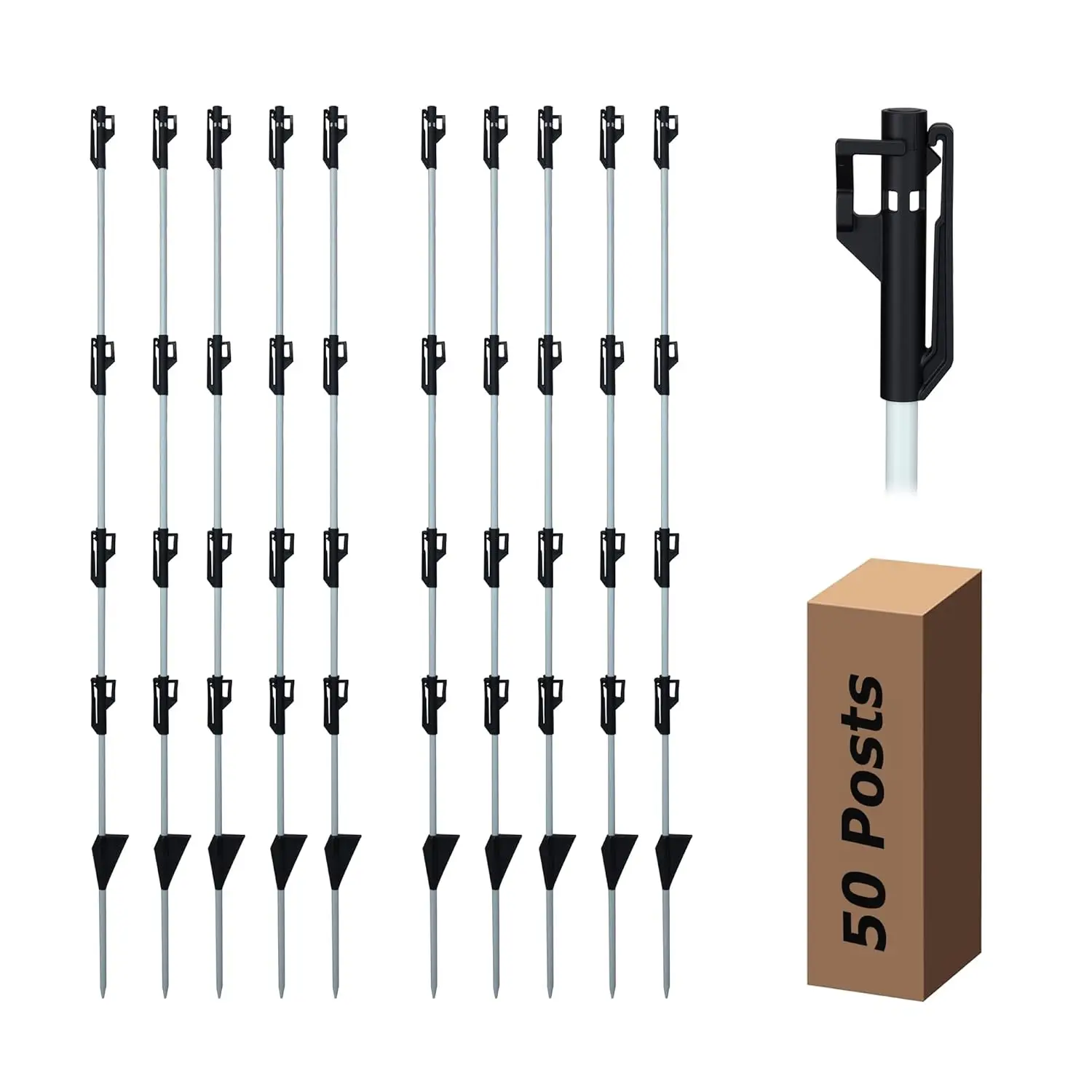 Livestock and Garden Fencing: 48 Inch Fiberglass Electric Fence Posts, 50 Pack, Easy Step-in
