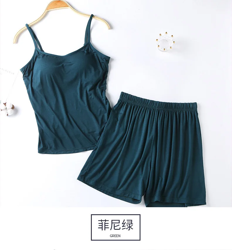 New Summer Woman Pajamas Modal Two-Piece Set Nightie With Chest Cushion Pyjama Sleeveless Women's Homewear Night Suit