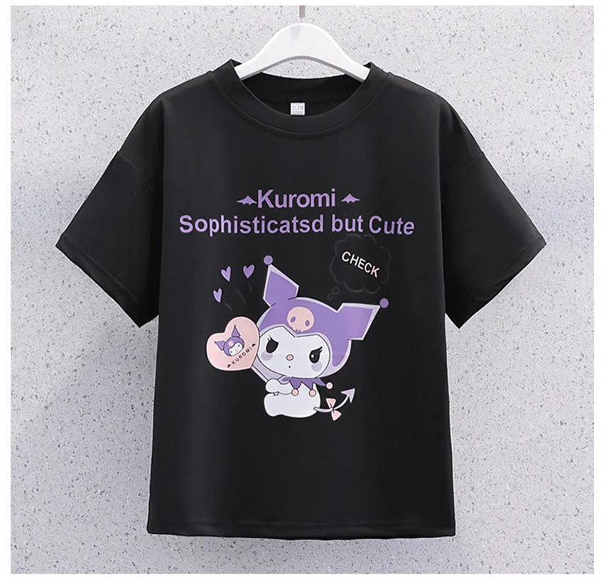 New Sanrio Kawaii Kuromi Girls College Style T-shirt Skirt Suit Clothes Suit Childrens Clothes Style Pleated Skirt Kids Gift