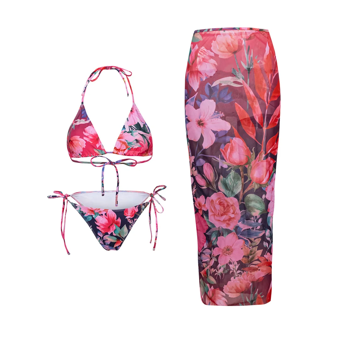 XS - L, mit Rock, Blumenmuster, Bikini, Damen-Badeanzug, dreiteiliges Bikini-Set, Damen-Bademode, Badebekleidung, Badeanzug, Modell V6788. – Detail 26