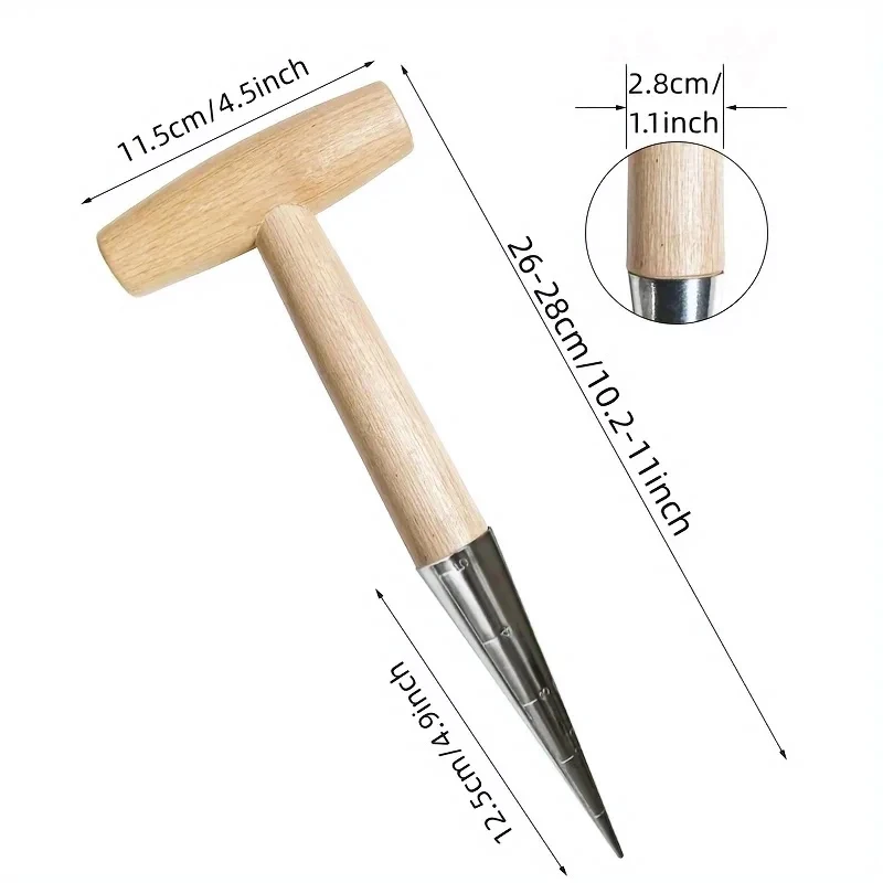 

Stainless Steel Garden Dibber With Wooden Handle - Seed Sowing, Transplanting, Fertilizing Tool For Vegetables/flowers
