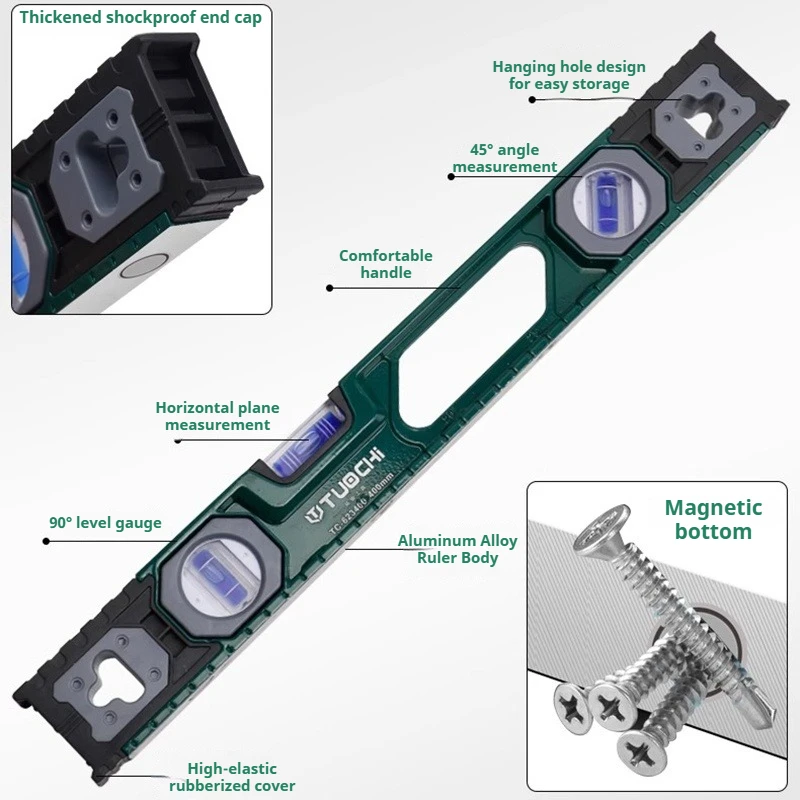مسطرة المستوى المنزلي مستوى التوازن المغناطيسي ثلاثة فقاعات أفقية عمودية 45 °   أدوات قياس عالية الدقة