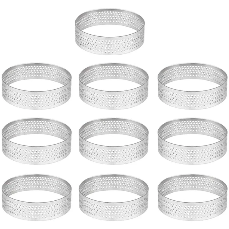 10 Pack 5cm Stainless Steel Tart Ring Round Mold For Baking Heat-Resistant Perforated Cake Mousse Ring Kitchen Accessories