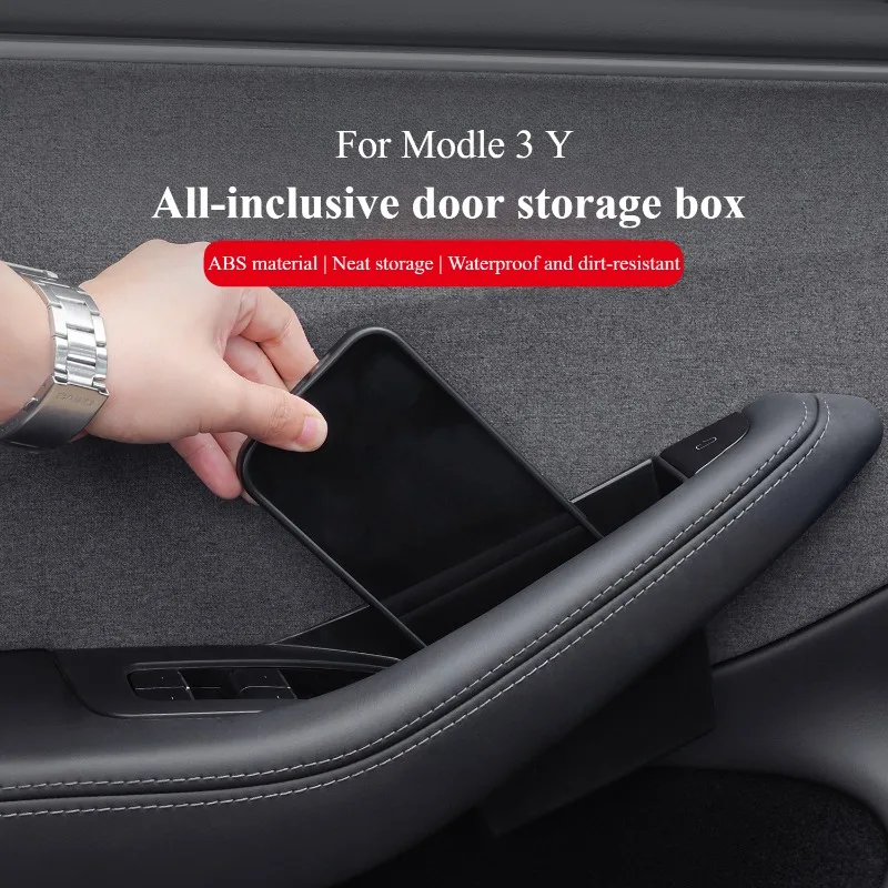 4Pcs Door Handle Storage Box Side Door Box for Tesla Model Y/Highland Model 3  Four-door Inner Handle Decor Car Accessories