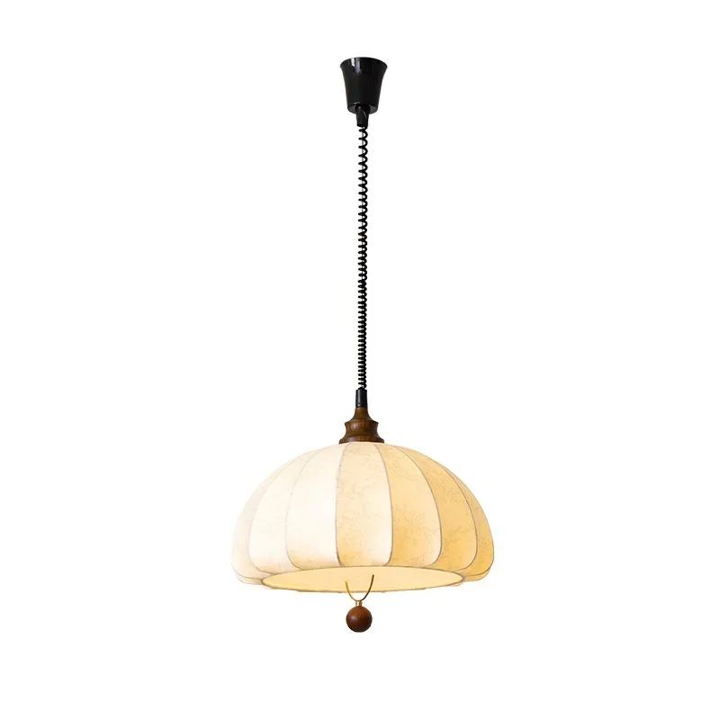French medieval pattern fabric dining room chandelier walnut color wabi sandy wind American retro bedroom chestnut telescopic