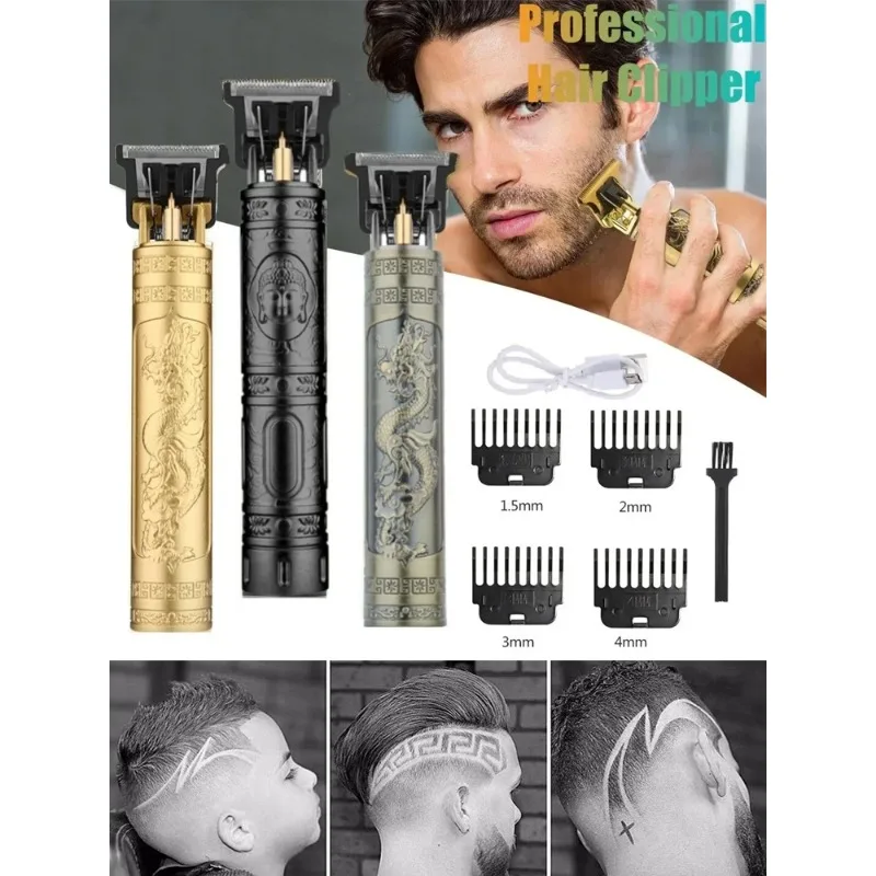 T9 Hair Trimmer USB C Charging Cordless Rechargeable Zero Gap Gold Blade Beard Clipper For Men Professional Barber Grooming Kit