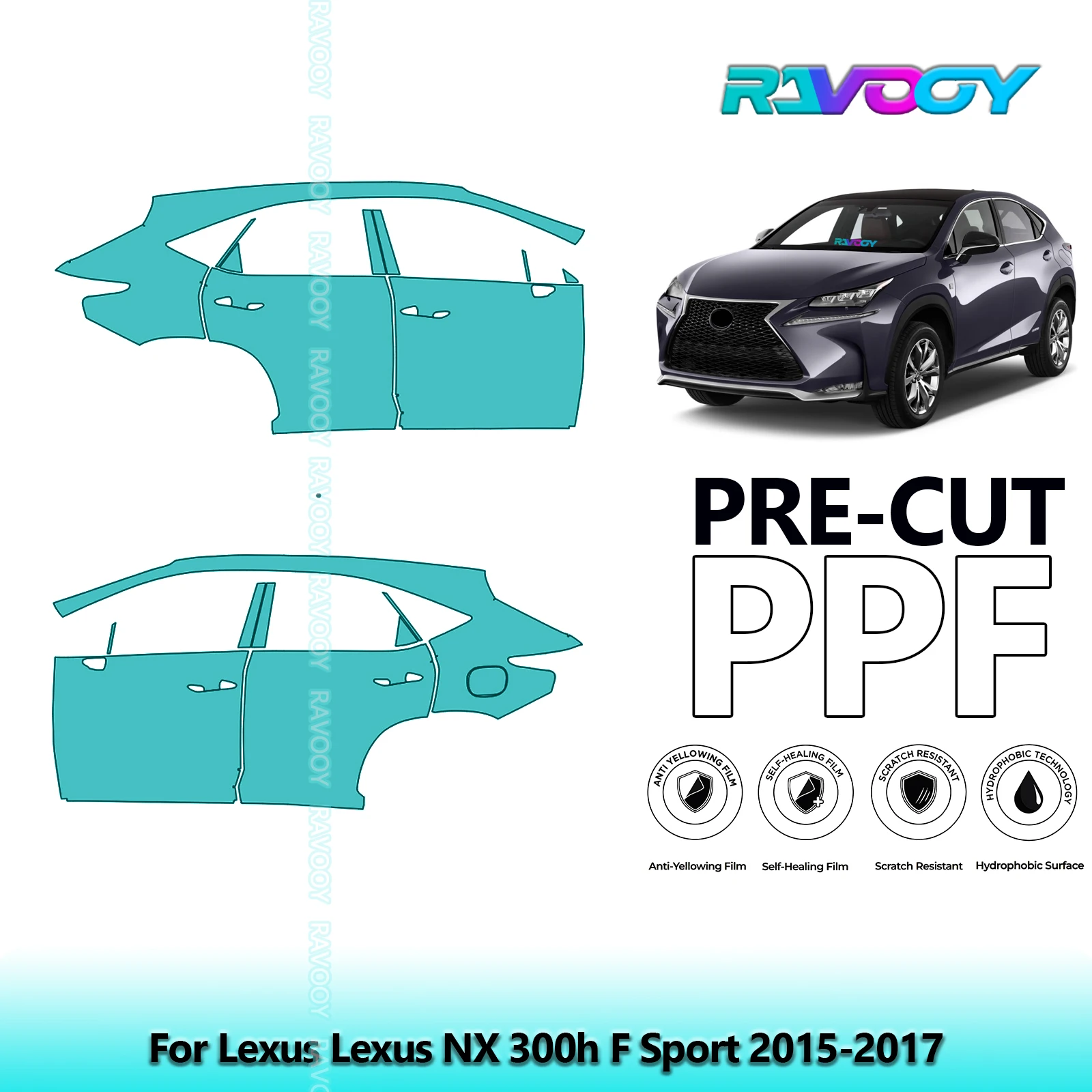 

For Lexus Lexus NX 300h F Sport 2015-2017 8.5mil Clear Matte Pre-Cut PPF Door & A/B Pillar Kit TPU Paint Protection Film Set