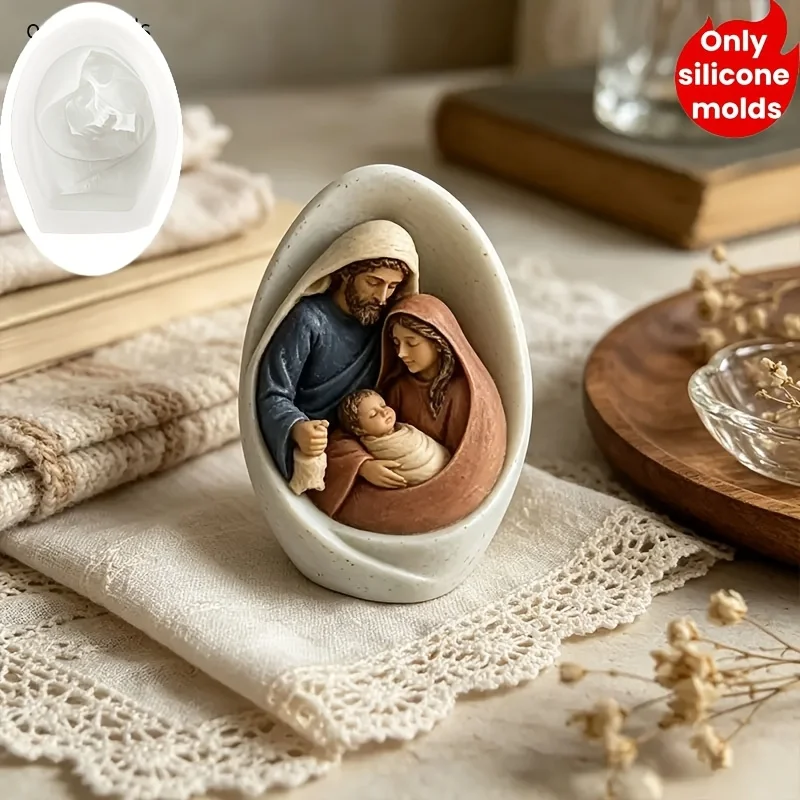 3D Nativity Scene Silicone Mold,Virgin MaryJosephJesusStatue Mold,HandmadeSoap Candle ResinGypsumCraft Decor forChristmas Easter