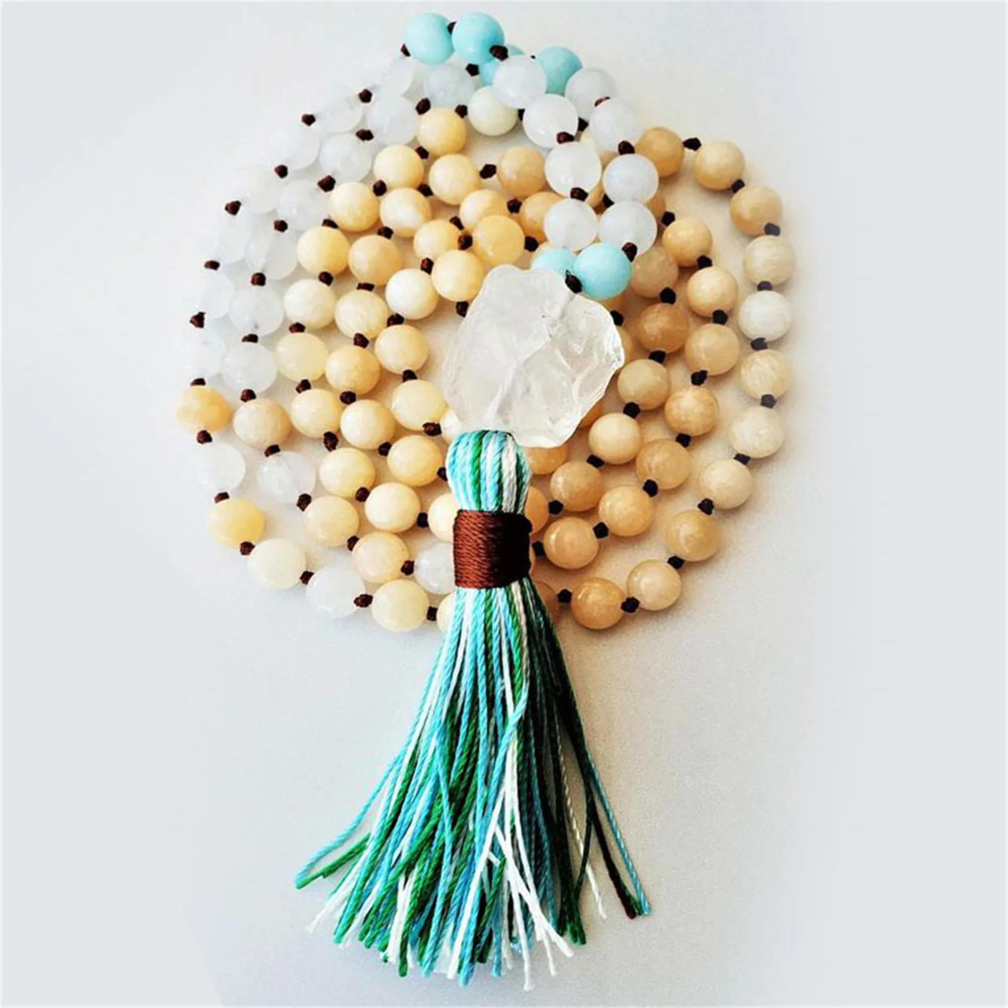 

8mm Natural Yellow Jade 108 Beads Tassel Knot Necklace Men's Unisex Meditation Teenagers Fashion Nirvana Health Mala