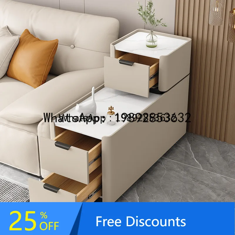

Floor Sofa Side Cabinet Light Luxury High-End Feel Solid Wood Small Gap Minimalist Modern Side Table Side Cabinet