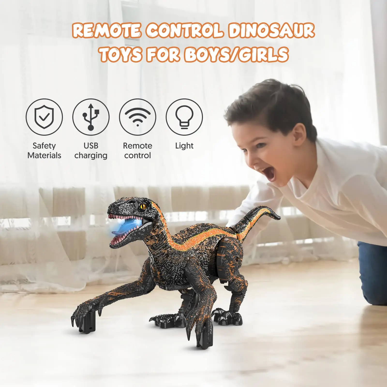 Fernbedienung Dinosaurier Spielzeug Kinder RC elektrische Walking Jurassic Dinosaurier Simulation Velociraptor Spielzeug mit LED-Licht und Brüllen