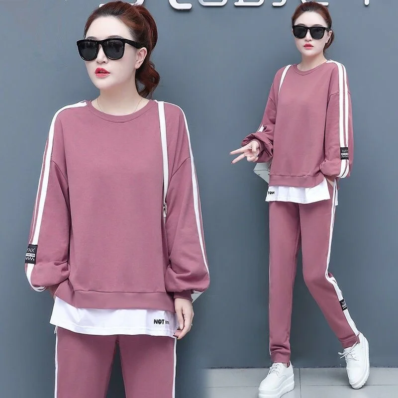 Women\'s Causal Sweat Suit 2024 Spring Autumn New Clothes Fashion Long Sleeve Crop Tops T-shirt And Pants Two Piece Set For Women