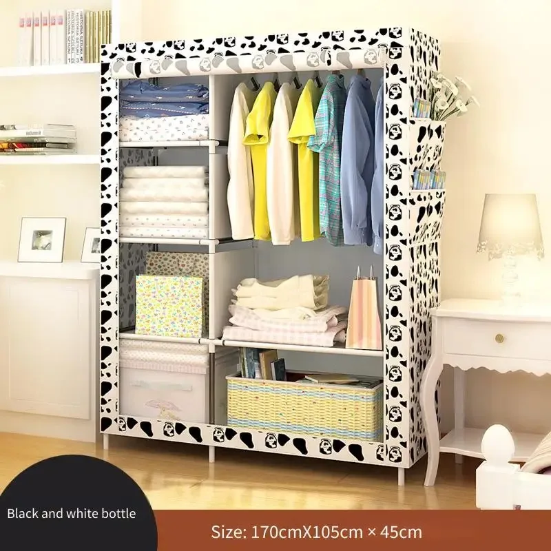 

Simple Wardrobe Cloth Wardrobe Modern Simple Single Dormitory Assembly Storage Cabinet Rental House Fabric Small Hanging Closet