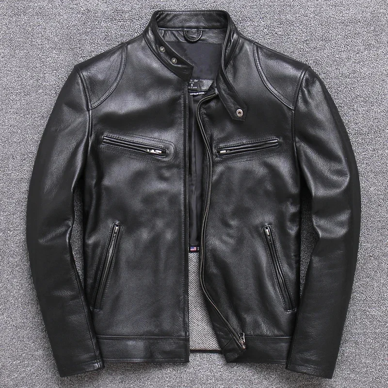 

YR!Wholesales.Brand motor style leather jacket for man.black Rider genuine cow coat.slim classic biker