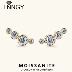Lnngy Original 925 Sterling Silver Earrings Single Row Four Bezel Moissanite Earring For Teen Women Daily Piercing Jewelry Gift