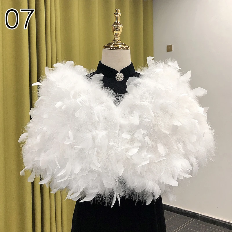 Real Ostrich Feather Wedding Shawl Women Winter Fur Wrap Cape Scarf Fluffy Feather Bridal Shrug Party Stoles Bride Cape Cloak