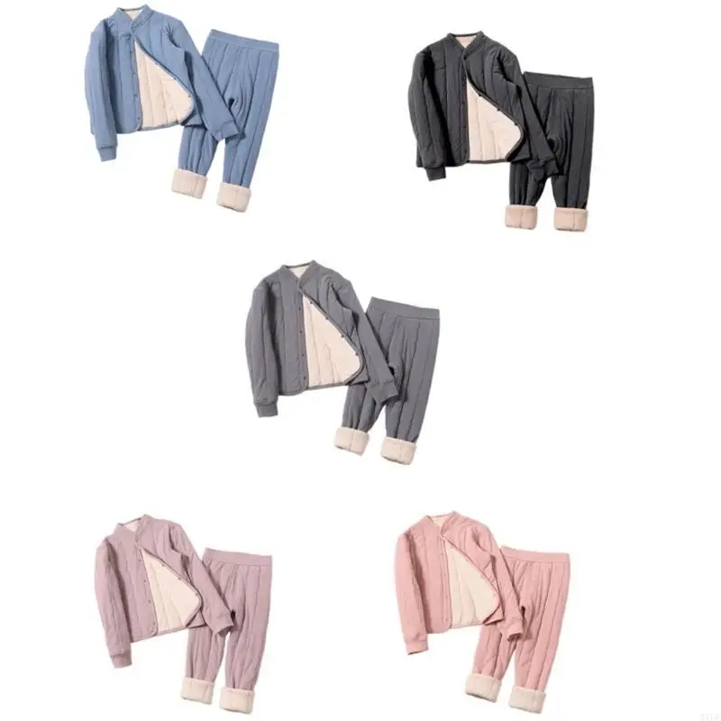 2Pcs Warm Matching Sleepwear Kids Pajamas Set Boys Girls Teen Children Home Suit Underwear Top and Pants Outfit