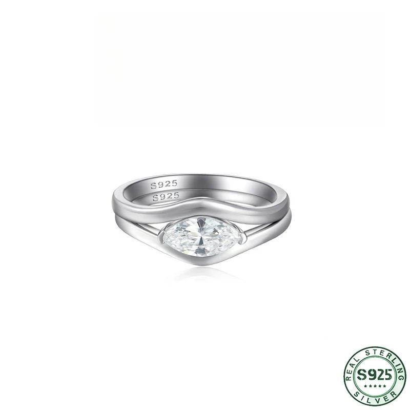 Hot selling 100% S925 silver design ring, niche, simple, plain ring combination, stacked ring set, wedding jewelry set