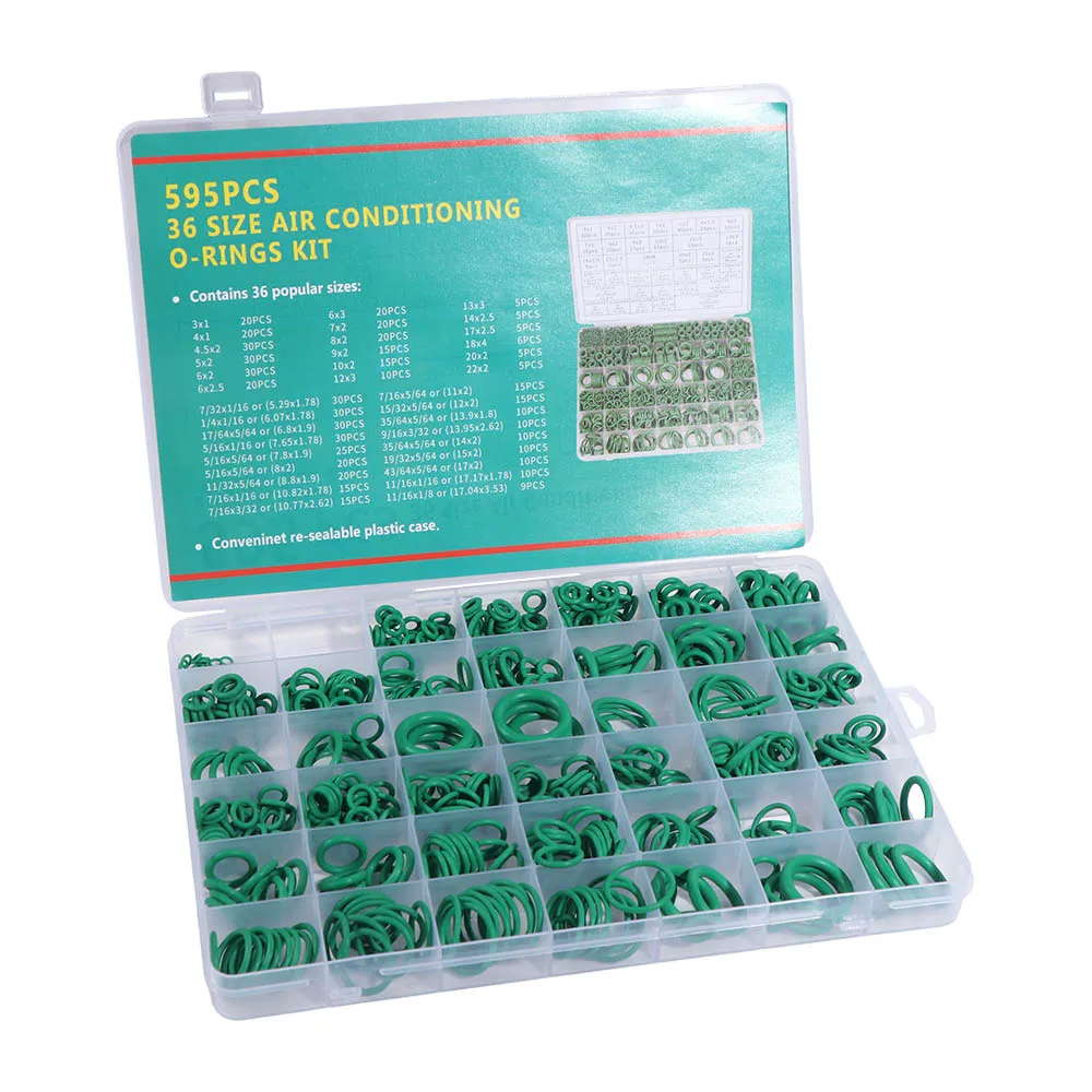 

595pcs Air Conditioning O Ring Kit Assortment Set 36 Size O-Type Sealing Rubber Ring Durable Rubber Accessories