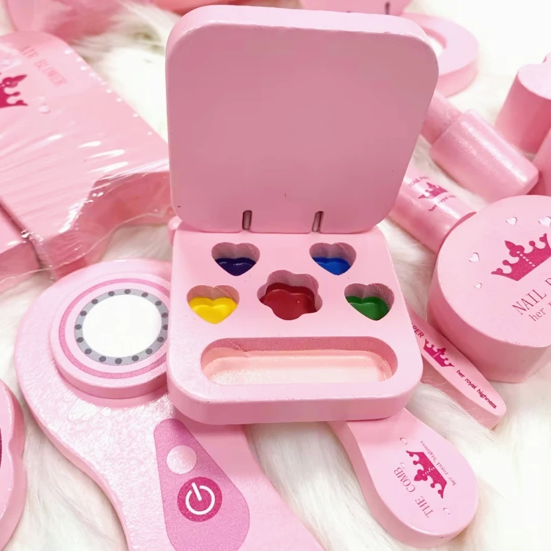 Wooden Simulation Girl Makeup Bag Set Play House Toy Kid Lifelike for Role Play with Cosmetic Bag Kit Children Play Girls Game