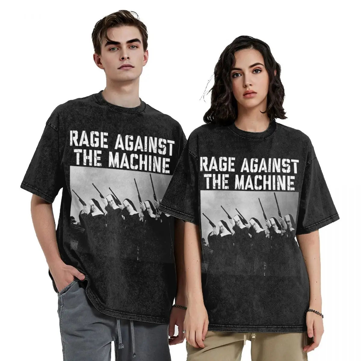 Harajuku Rage Against The Machine Metal Band Merch T Shirts Washed Style for Men Women T-Shirt Fashion Top Tees Streetwear