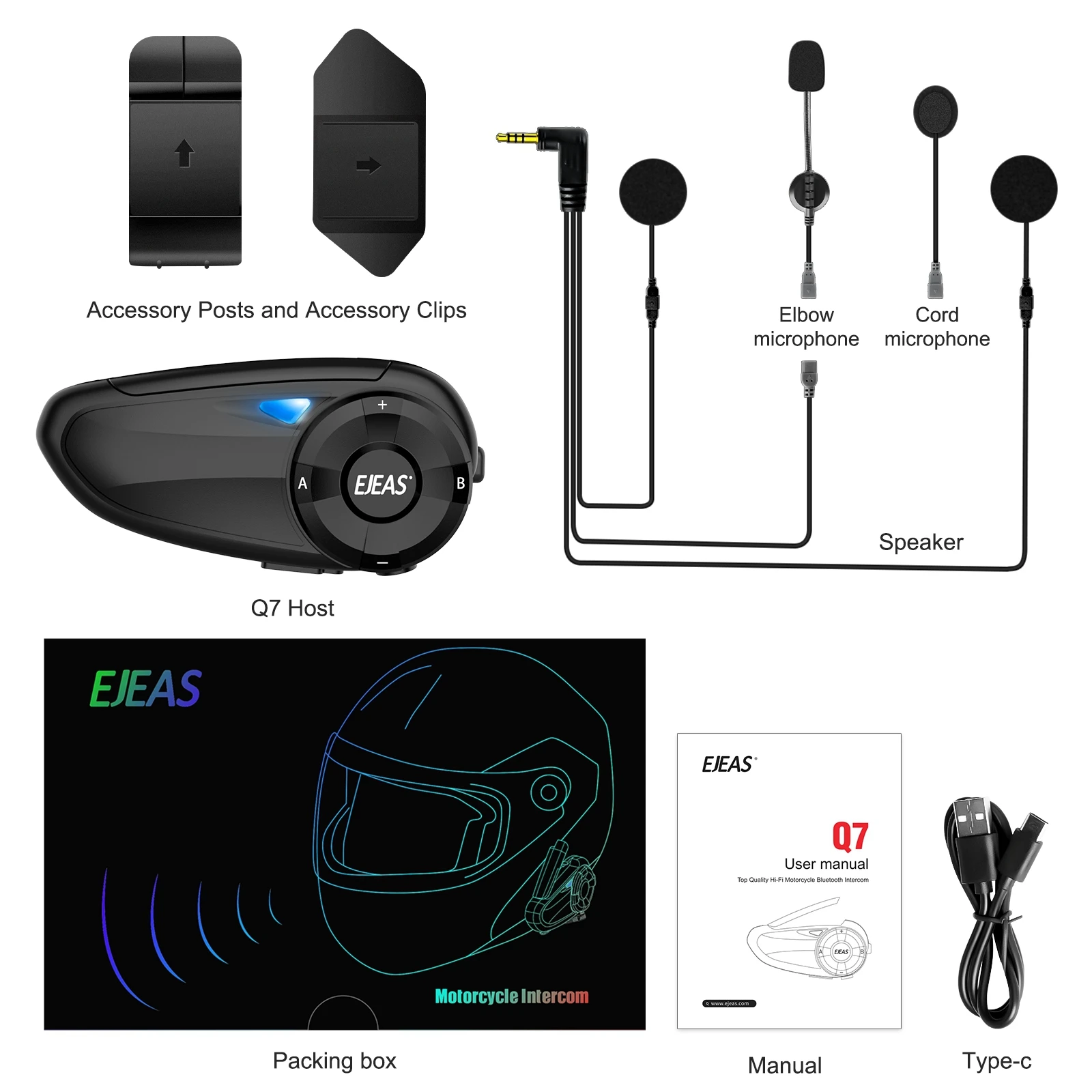 EJEAS 1/2Pcs Q7 Motorcycle Bluetooth Intercom Helmet Headset Walkie Talkie Moto Interphone for 7 Riders Group Talking