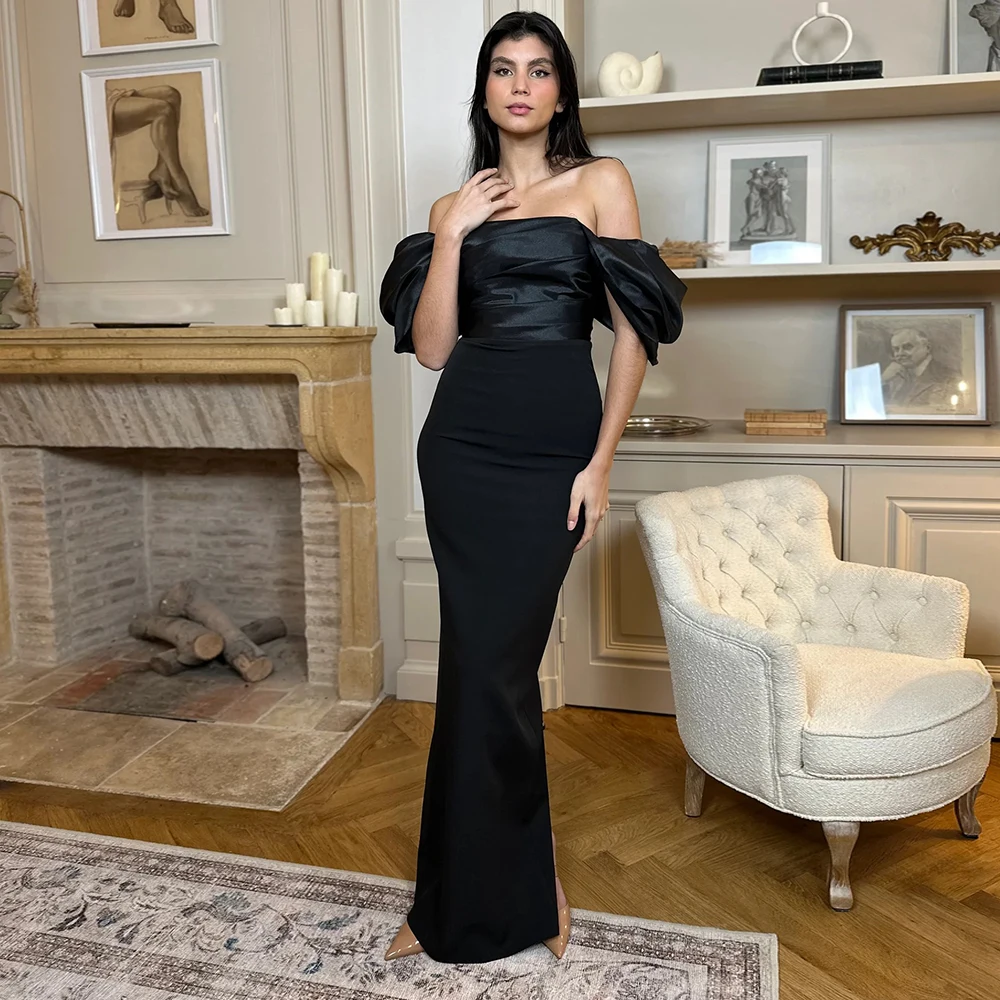 

Black Off the Shoulder Straight Evening Dress for Special Occasion Customized Sexy Backless Jersey Party Gown Prom Dresses