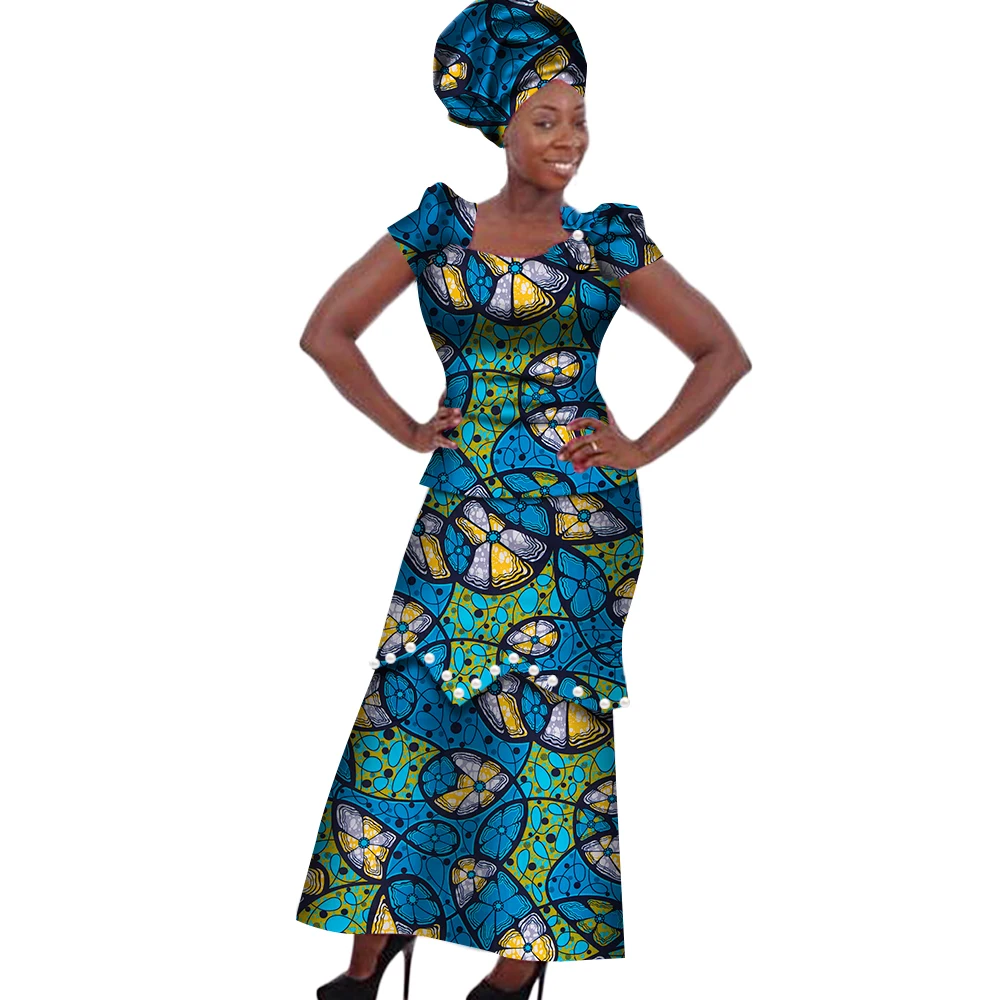 Women Dress Traditional African Traditional 2 Pieces Women Set Clothing Custom Made Tops and Skirts Peals Party Clothing WY182