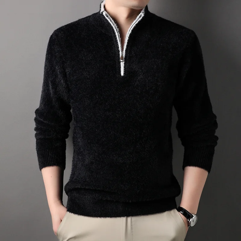 

American Sle Slim Fit Knitted Sweater Stand Collar Hoodie Men's Large Size Color Knitwear Faion Urban Casual Long S...