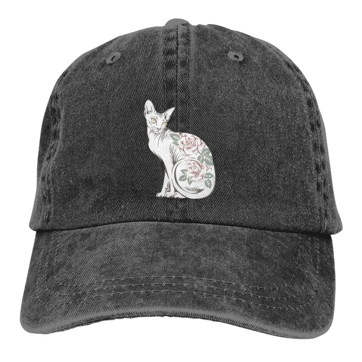 Washed Men's Baseball Cap Cat Trucker Snapback Caps Dad Hat Canadian Sphynx Cat Golf Hats