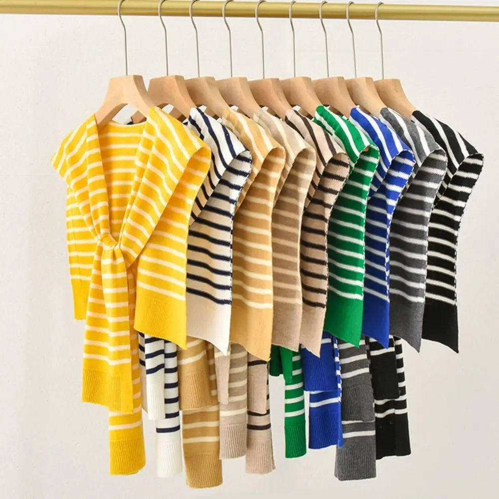 Écharpes de style coréen tout assorties pour dames, châle à rayures, cape nouée, chemisier de protection du cou, document de bonbons élégant, faux col, enveloppes