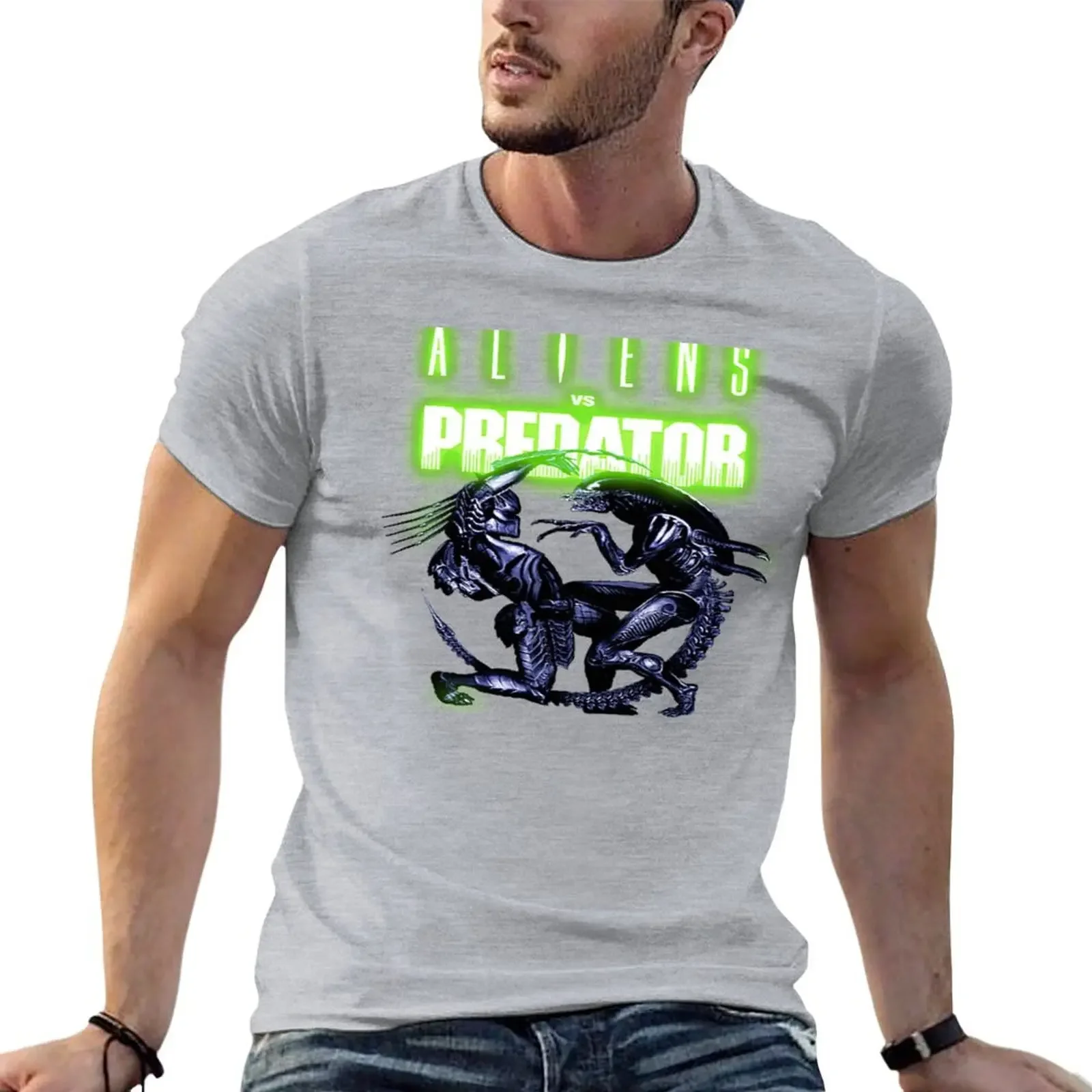 2024 four season t shirt Aliens versus Predator symbol logo movie T-shirt plain short sleeves pure cotton tops casual streetwear