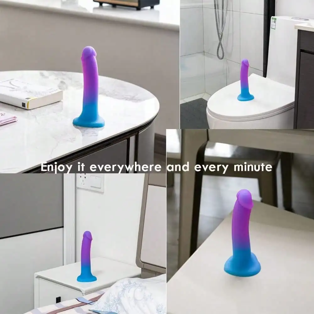 1pc Purple-Blue Color Heart-Shaped Eggless Simulated Silicone Dildo Soft Realistic Penis Cute Anal Plug Sex Toys For Women Gays