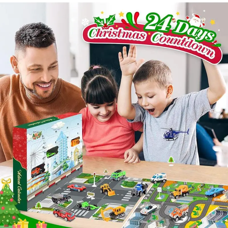 Weihnachten Advents kalender Kinder Stadt Karte Spielzeug zurückziehen Autos Countdown-Kalender Kinder spielen Spiel karte Renn matte Weihnachts geschenke