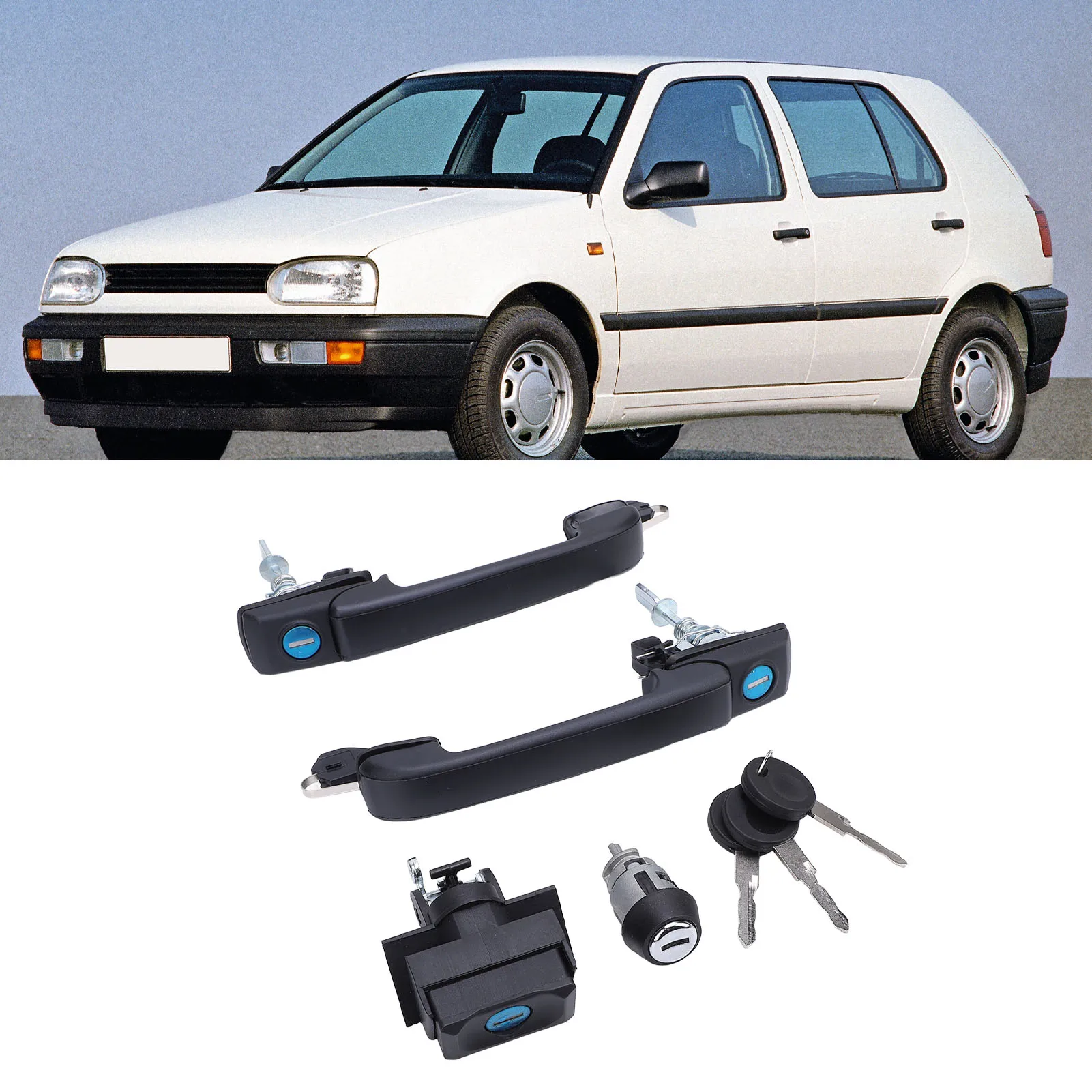 

Набор из 5 предметов, внешняя дверная ручка автомобиля с ключом и замком задней двери 1H0837207B для Cabrio 1995–1998 гг.