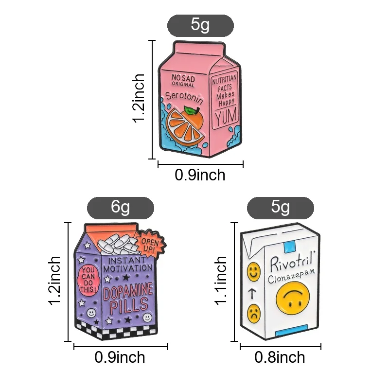 No Sad Original Serotonin Orange Juice Box Enamel Pin Mental Health Humor Brooch for Anxiety Relief Daily Wear Gift